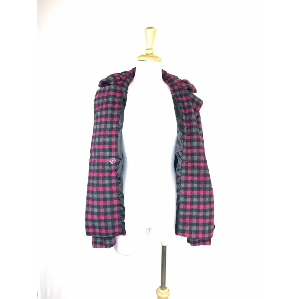 Pink Envelope Women’s Peacoat Hooded Plaid Double Breasted Look Jacket Small - Picture 11 of 11